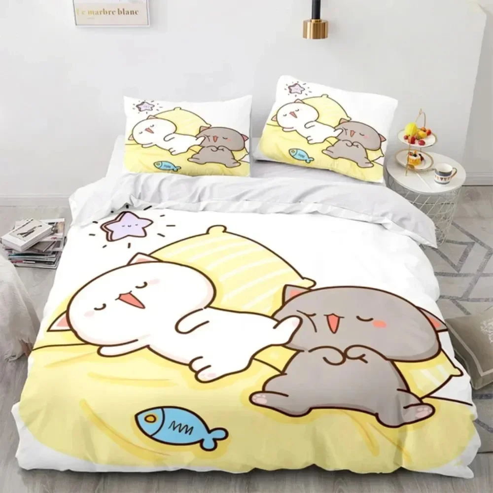 3D Cartoon Lovely Peach Cat Pr - đánh giá và giá Linen Duvet Cover