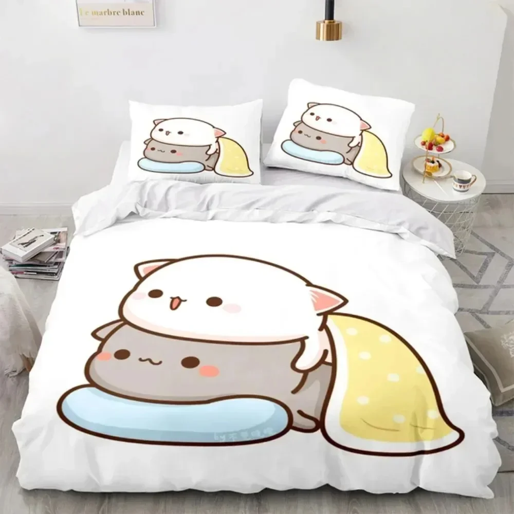 3D Cartoon Lovely Peach Cat Pr - đánh giá và giá Linen Duvet Cover