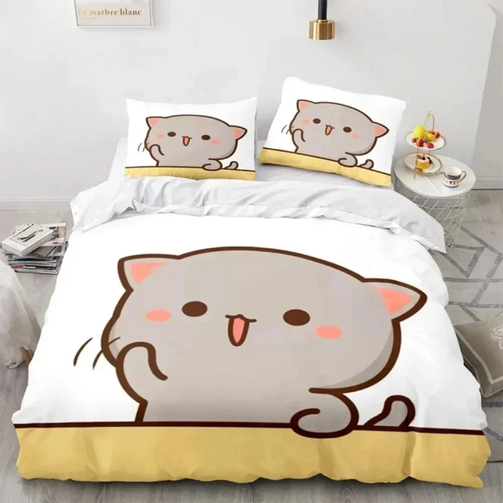 3D Cartoon Lovely Peach Cat Pr - đánh giá và giá Linen Duvet Cover